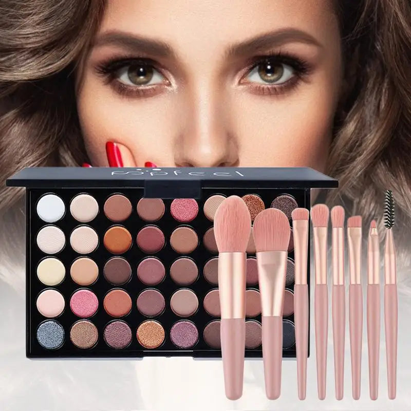 40 Color Eyeshadow Makeup Palette With Makeup Brushes Set