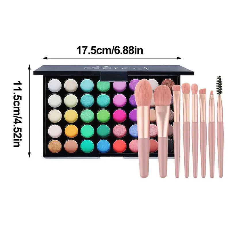 40 Color Eyeshadow Makeup Palette With Makeup Brushes Set