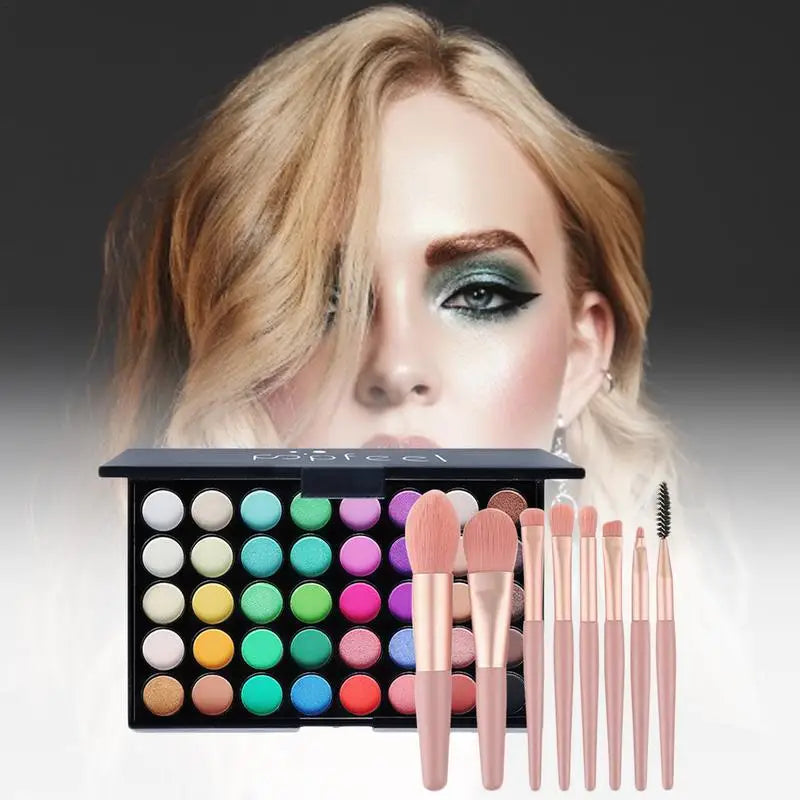 40 Color Eyeshadow Makeup Palette With Makeup Brushes Set